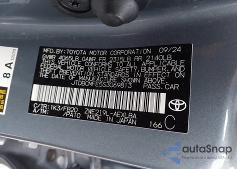 2025 Toyota Corolla Hybrid Le z USA, uszkodzony, nr VIN JTDBCMFE5S3069813